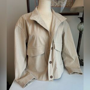 Avec Les Filles Womens Corduroy Shirt/Jacket Size Large Beige Neutral Minimalist